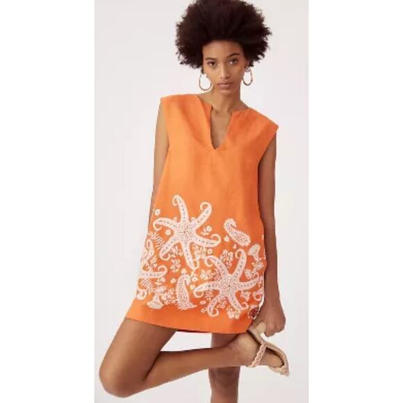 NWT MAEVE ANTHROPOLOGIE Embroidered Tunic Dress Linen Starfish Orange Size 6 - Picture 1 of 8
